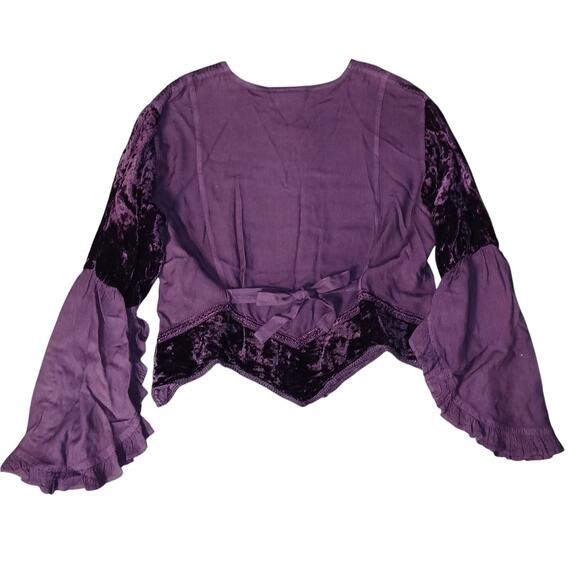 Encounter Free Size Purple Velvet Detail Floral Embroidery Twin Set Two Piece - Picture 8 of 13